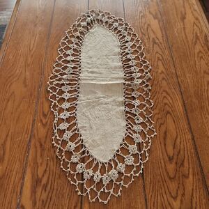 Vintage natural woven linen tablerunner from Lithuania